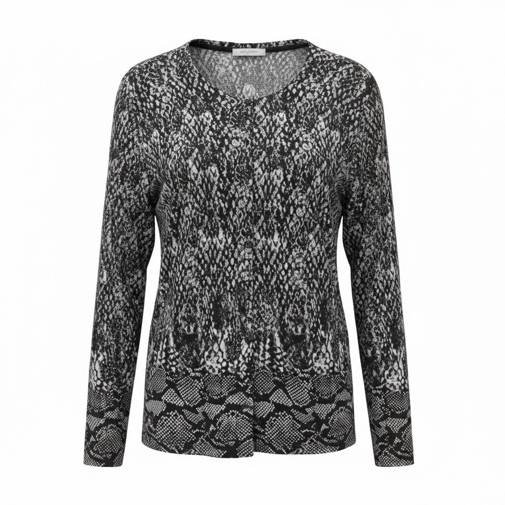 Charter Club Womens XL Snakeskin Print Button Front Cardigan Black Gray Rayon